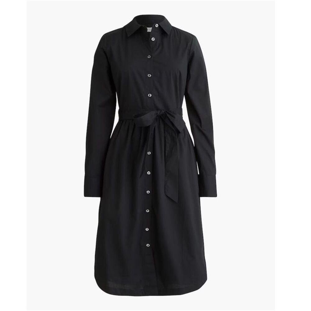NWT J Crew Black Long-sleeve poplin shirtdress Sz 4 broken belt loop